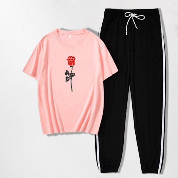 Kvinde Sommer Hurtig Mode Rund Hals Rose Print Dragt, GUL, XL