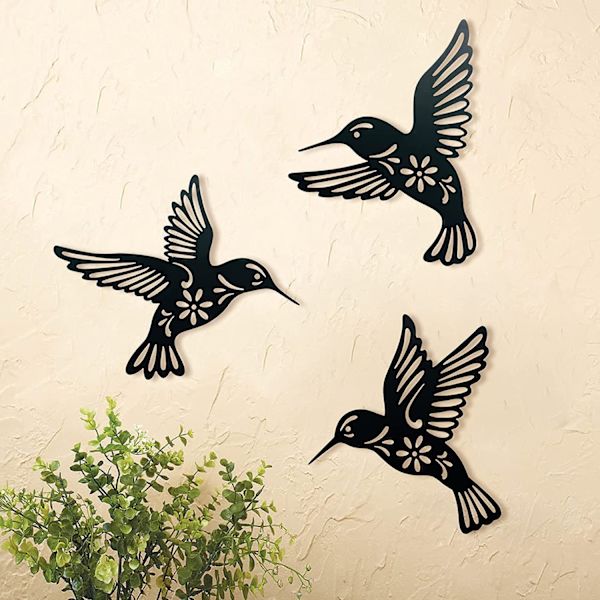 3 kappaleen ontto metalli kolibri seinäkoriste, musta