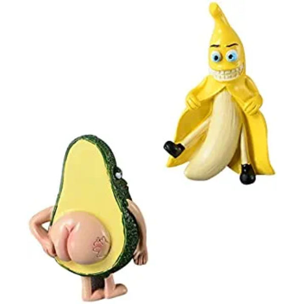 Set med 2 søte kjøleskapsmagneter frukt banan og avokado morsomme magneter f