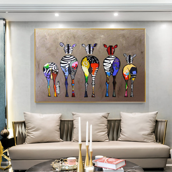 Zebraflokk Fargerike Bakre Street Art Canvas, ikke inkludert ramme 40x50cm