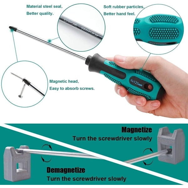 10 stk magnetiske skrutrekkere, 5 kraftige størrelser krom-vanadiumstål skrutrekkere
