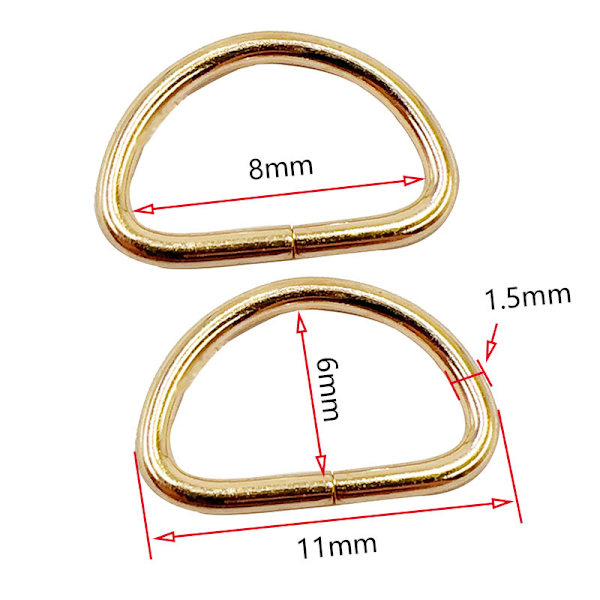 6 stk D-formede metallringer D-ring Multifunksjonelle D-ring Vesketilbehør for DIY Hundekrage Sele Webbing Stoffstropp 8 x 6 mm (Gull)