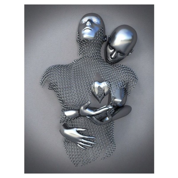 Love Heart 3D Effekt Vægkunst Abstrakt Metal Skulptur Lærred Moderne Painti