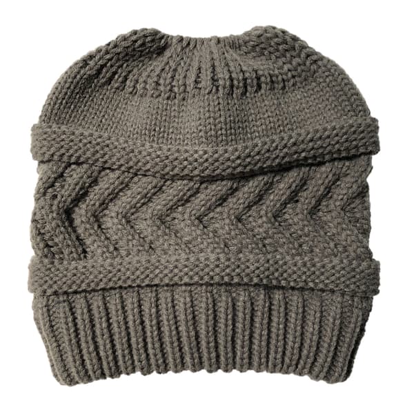 Vintermössa Ponnytail Beanie Hat för kvinnor, mjuk stretchkabel stickad rörig bulle