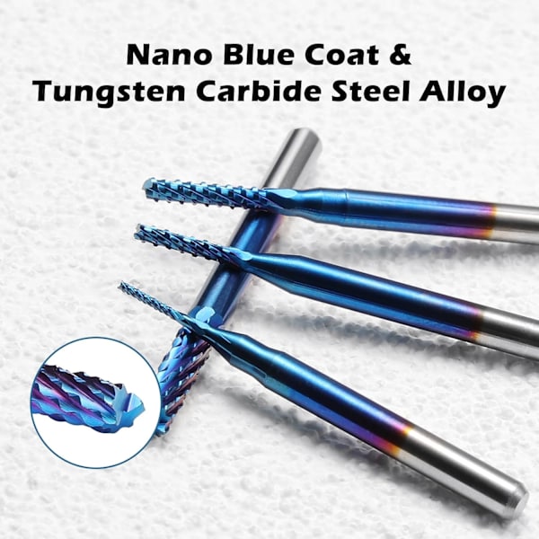 10 st Nano Blue Coat CNC-fräsbit, 0,8-3 mm, 1/8 skaft