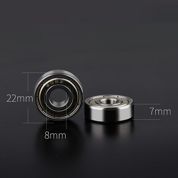 20 stk. 608 ZZ kuglelejer, 608ZZ metal dobbelt afskærmede miniature dybe riller skateboard 3D-printer kuglelejer (8 x 22 x 7 mm)