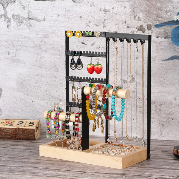 Jewelry Stand, 4-Tier Metal Necklace Display Storage Rack Earring Tower Bla