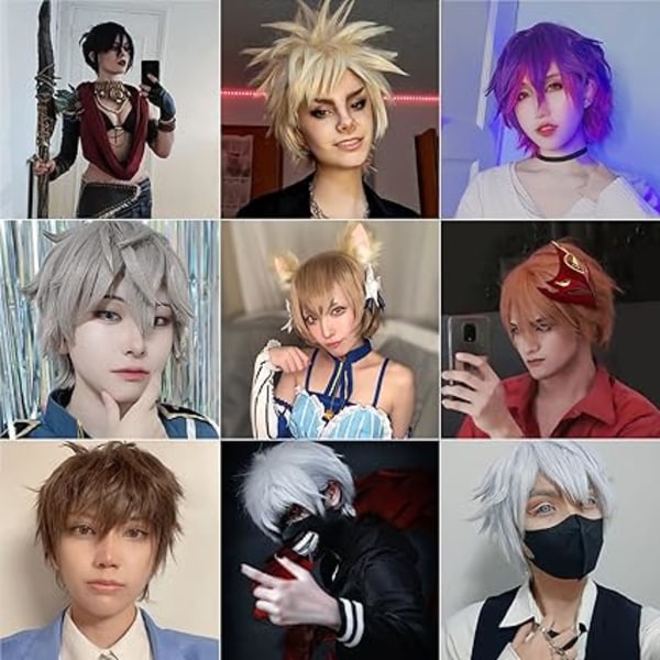 Parukk for kvinner Kort blond parukk Cosplay Anime Parukk Halloween Unisex Cosplay Parukk Menn Parukk Rett Syntetisk Parukk for Kostymefest Karnevalfest