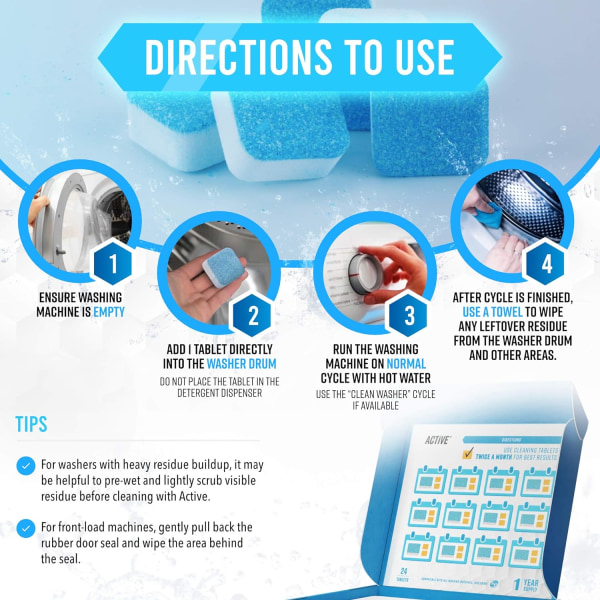 Tvättmaskinsrengöring Avkalkningsmedel 12-pack - djuprengöringstabletter för HE Fro