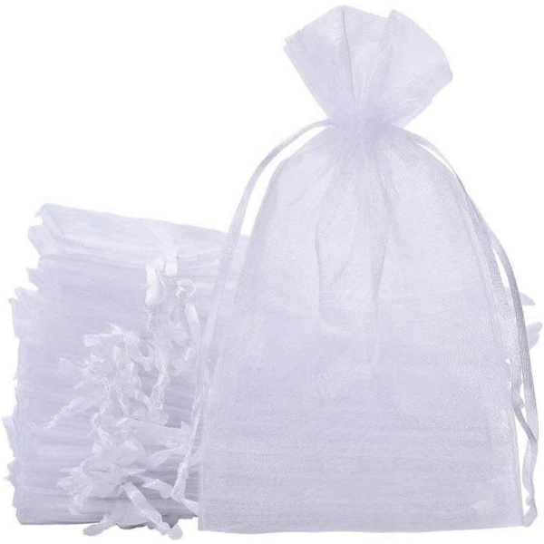 100 stk. store organza gaveposer, 20 x 30 cm smykkeposer gaveposer til bryllup med snøretræk til fødselsdagsfest julegaveindpakning (hvid)