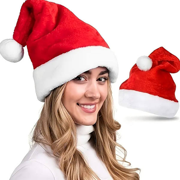 Julehatte til Voksne i Plus Størrelse, Luksuriøs Plys Julehat Kostume Julepynt, En Størrelse