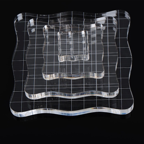 4 stämpelblock med rutnät och grepp, akryl transparenta stämpelblock set väsentliga stämpelverktyg för scrapbooking hantverk gör 2,5–10 cm