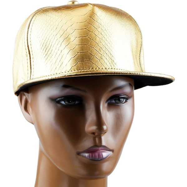 Unisex knapp bak cap, justerbar hip hop flat brim baseball cap golden