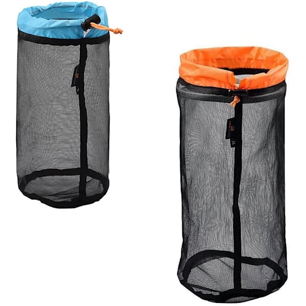 2 stk Svarte Mesh-poser, Ultralette Mesh-poser, Små Mesh-poser med Trekkstreng, Lagringspose for Camping og Fotturer