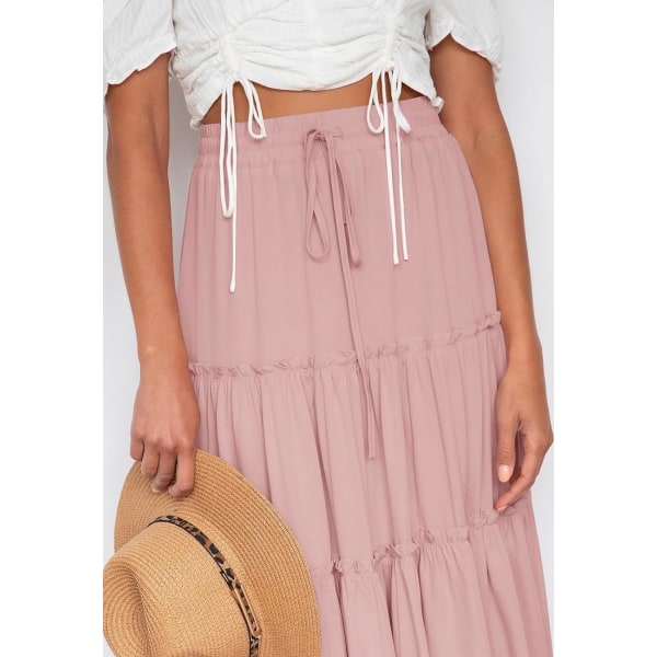 Kvinders Boho Elastisk Højtaljet A-Linje Ruffle Swing Strand Maxi Nederdel med Lommer XL