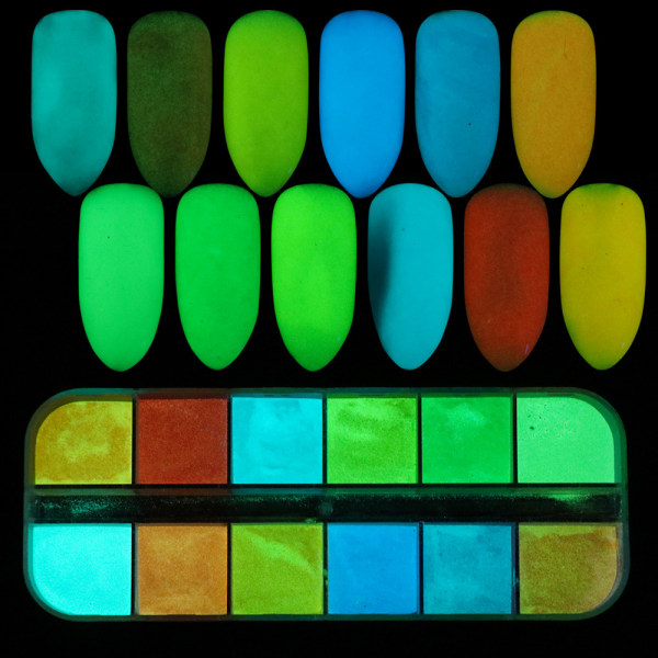 Nagelpigmentpulver Nagelpulver Nagelkonst Nagelglitter 12 Färger Nagel Fluorescerande Pigment Neonpulver Nagelpigment för Nageldekoration