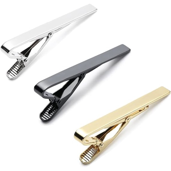 Tie Clip 3 Pcs Black Silver Gold Classic Tie Clips for Men Suitable silver