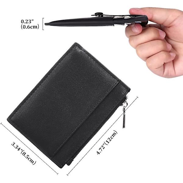 Plånbok för män, smal äkta läder  Minimalistisk kreditkortshållare med 1 dragkedja