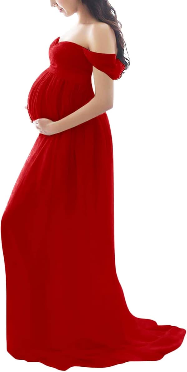 Maternity kjole til fotografering Off Shoulder Chiffon kjole Split Front Maxi