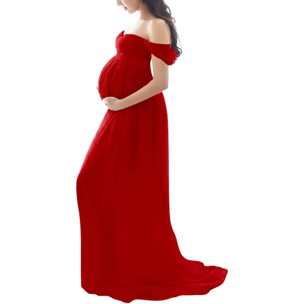 Maternityklänning för fotografering Off Shoulder Chiffon Klänning Split Front Maxi