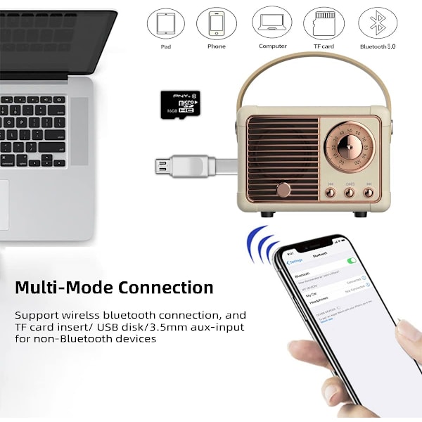 Retro Bluetooth-högtalare Mini trådlös högtalare, utomhus bärbar Bluetooth med kristallklart stereoljud rika baser, Mini Retro-högtalare för iPhone, Android-enheter och surfplatta (grön)