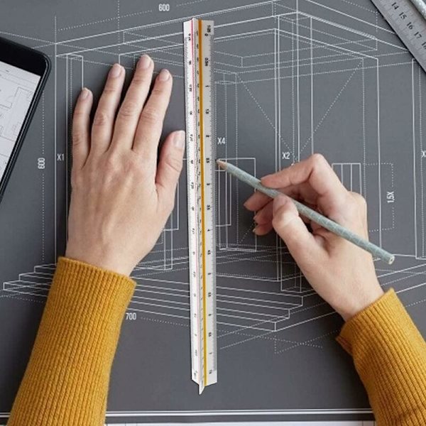 Arkitekt lineal 30cm, Trekant lineal, 2 stk Trekant skala, Forhold 1: