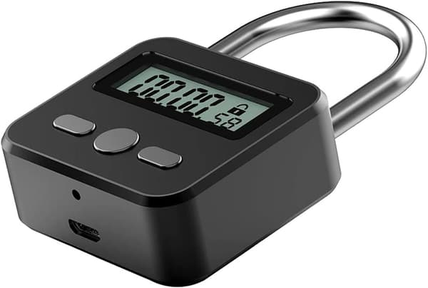 Metal Timer Lås, USB Genopladelig Timer Hængeslås med LCD Display, Multifunktionel Elektronisk Mikro Lås, Robust Metal Hængeslås (Sort)