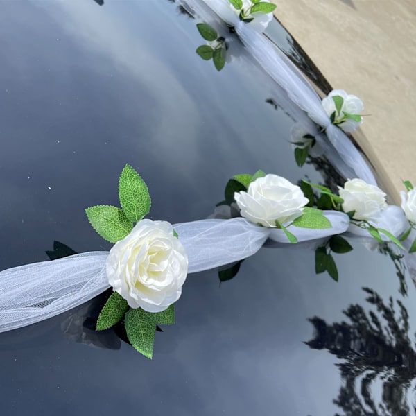 Bryllupsbil Blomsterdekorasjon Kunstig Rose Med Gasebånd