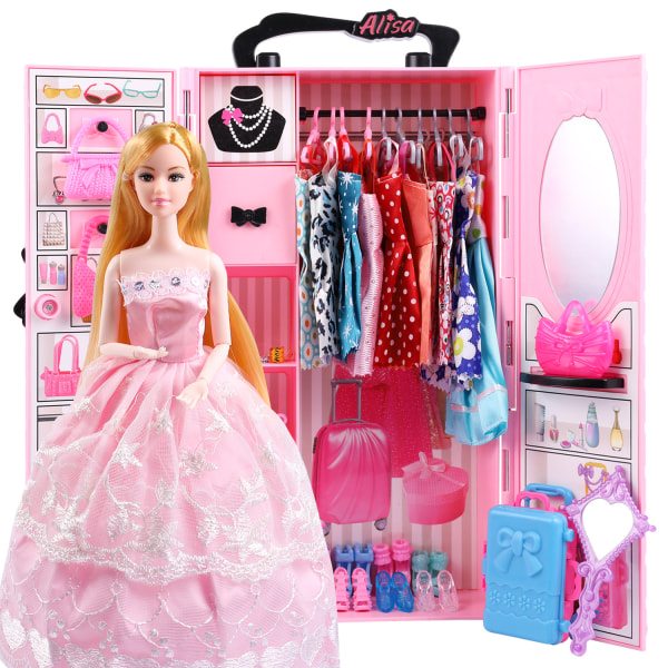 Børne Barbie Pink Dress Up Garderobe Brudekjole Dukke Leg