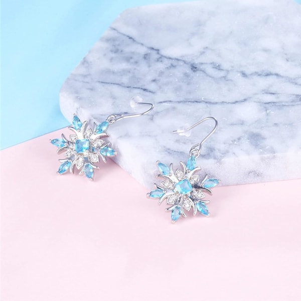 Big Hoop Earrings for Women Crystal Flower For Women Eardrop Blue Dangler G