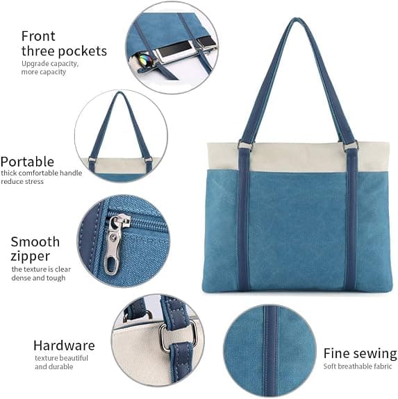 Kvinder Laptop Tote Arbejde Let Patchwork Lærred 15.6\" Tote Pung Blå