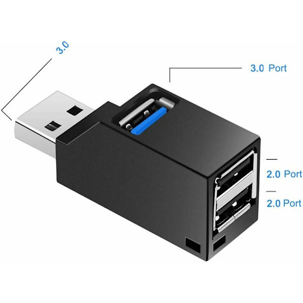 3-Port USB 3.0 Hub (2 USB 2.0 + USB 3.0), Data Hub til PC og andre USB 3.0