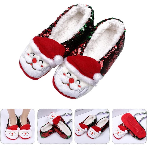 1 par paljettslippers jultofflor tomte kostym accessoarer H