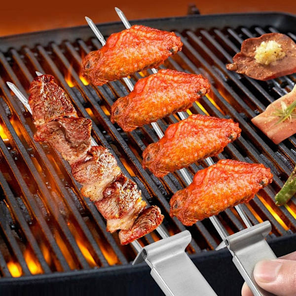 2 st semi-automatiska grillgafflar i rostfritt stål, köksgafflar, grill, lång gaffel, marshmallow, grill, varmkorv, lägereld, köksrostningsbestick