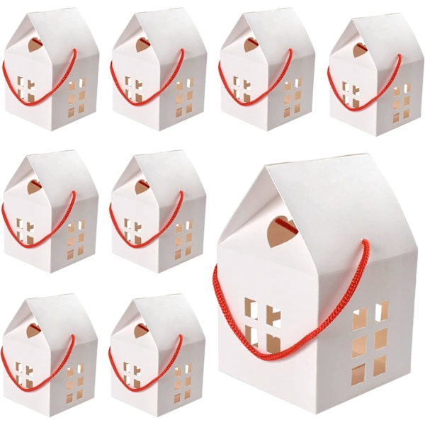 10 st Kraftpappersaskar, Små Kraftpresentaskar Kraftpapperspresentask Kraftpapperspresentaskar för Hantverk, 8x8x7,5 cm, för DIY-gåva, Bröllop, Fest (Vit)