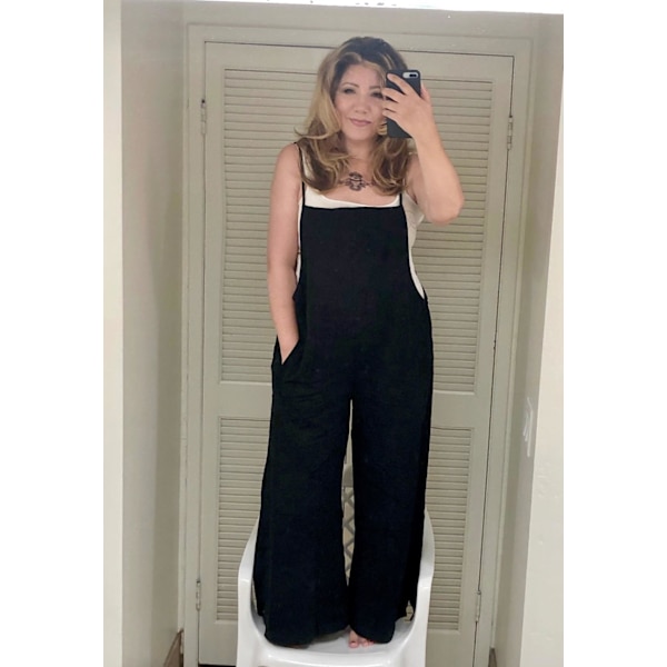Kvinder Casual Løs Lange Bib Bukser Brede Ben Jumpsuits Baggy Bomuld Rompers O