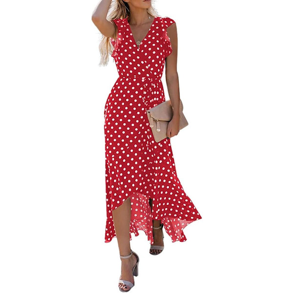 Kvinders sommerkjole med blomsterprint, krydsende V-hals og flouncy maxi-kjole, XL