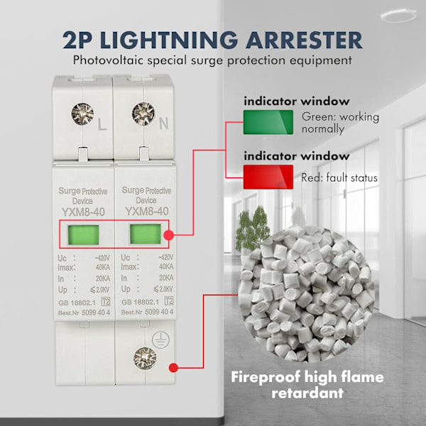220V Ylijännitepiikkiensuoja 1 kpl 2P 40Ka Koti Alhainen Jännite Ylijännitepiikkiensuoja Salamaiskunsuoja