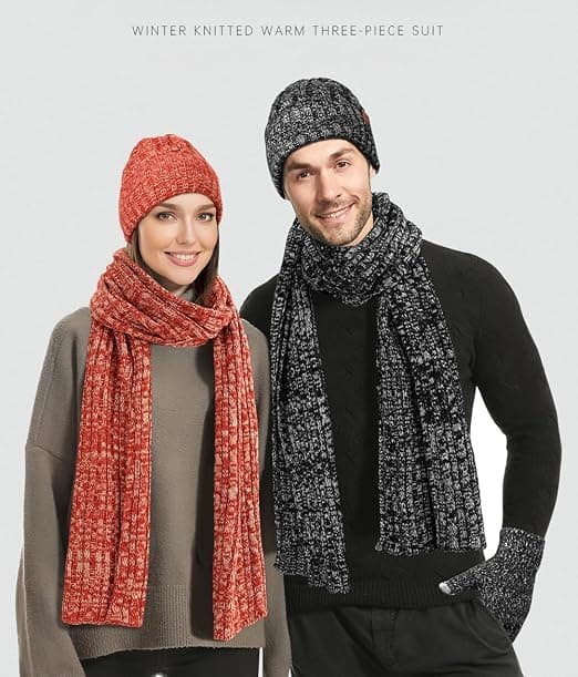 Kvinners Vinter Varm Lue Hette Ull Strikket Hette Skjerf Hansker Sett
