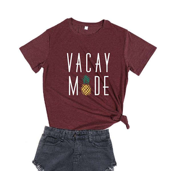 Damer VACAY MODE Brev Ananas Trykk Frisk og Søt Kort Ermet T-Skjorte
