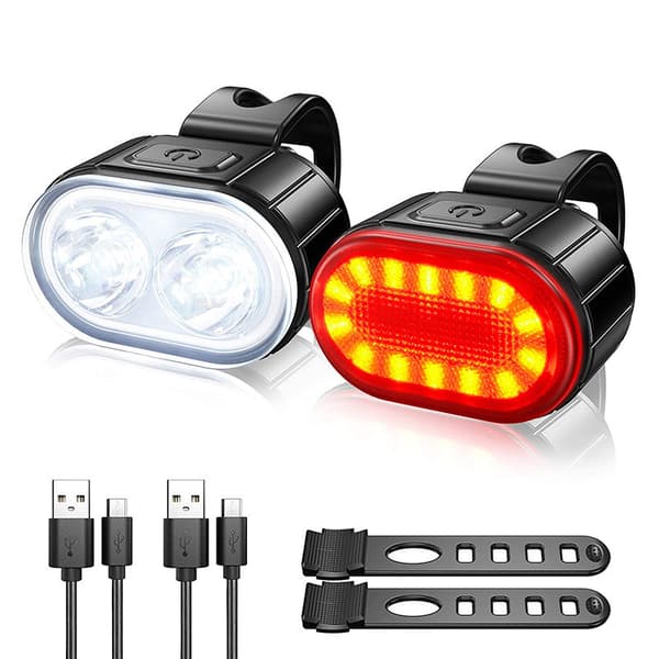 LED-sykkellyssett, USB-oppladbart, superlys, 6 lysmoduser