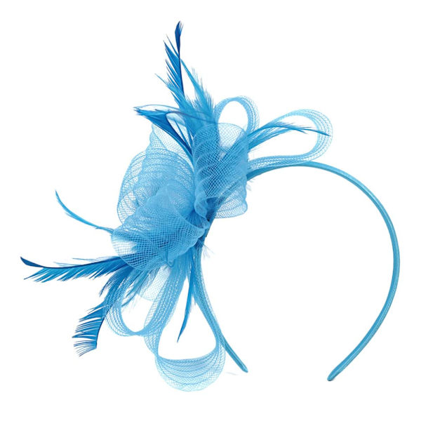Slør Fascinator Te Selskab Pandebånd Mesh Fjer Hovedbeklædning med Clip til Kvinder Bryllup Sø Blå