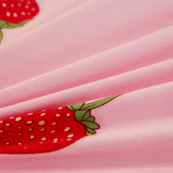 4-delt dynebetræk stort jordbær dobbeltsidet sengesæt Pink