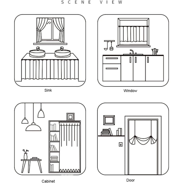 Korte køkkengardiner til små vinduer i linnedbomuldstekstur, gennemsigtige, ensfarvede hvide med kvast, vejrbestandige gardiner, skivegardiner, paneler, stanglomme