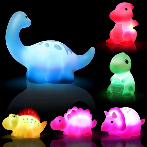 Dinosauriebadleksaker Lyser upp Flytande gummileksaker (6 förpackningar), Blinkande färg Ch