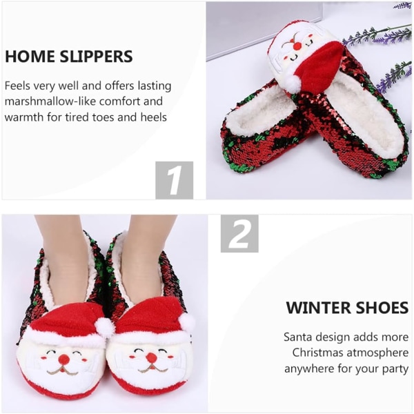 1 par paljettslippers jultofflor tomte kostym accessoarer H