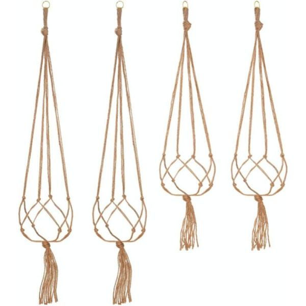 Sæt med 4 Macrame planteophæng reb plantepot holder hængende planteophæng indendørs udendørs havedekoration med - 2 stk 105cm og 2 stk 90cm, 4 fødder
