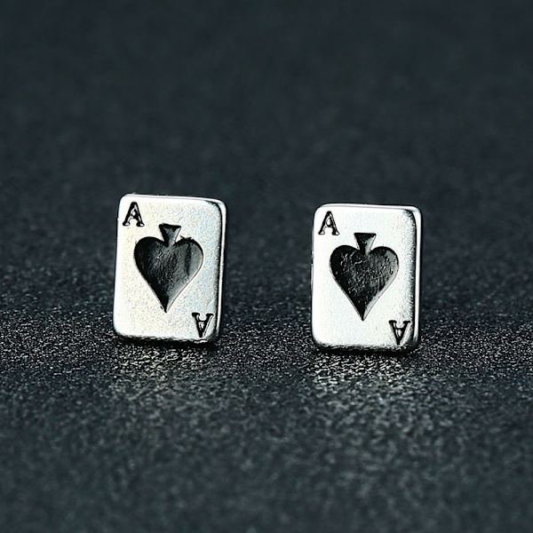 Rustfrie stål Biker Cockail Party Stud Ørepynt Enkle og kompakte Ess i ermet Ørepynt Poker Titan Stål Dame Ørepynt 2stk 8*6mm