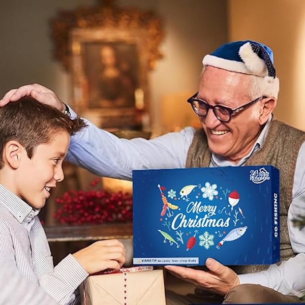 Fiske-Adventskalender 2024 Fiskeagn for Voksne Menn og Tenåringer, 24 Dagers Juletelling Takkelsett, Julegave til Far, Bestefar, Bror eller Gutt