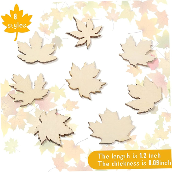 Träbitar i lönnlövform, Mini, Oavslutade, Lönnlöv i Trä, Utskärningar för Thanksgiving, Höst, DIY-Dekoration, 1,2 tum, 160 st